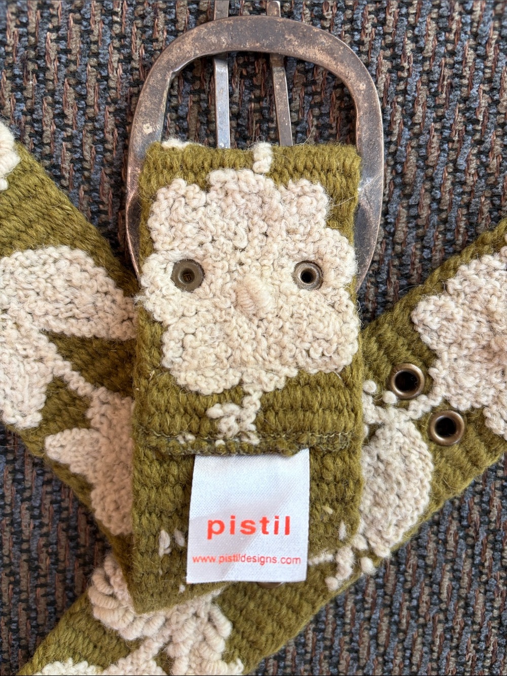Pistil 100% Wool Sadie Belt Olive Green Peruvian Handwoven Embroidery, Size L/XL - Picture 4 of 6